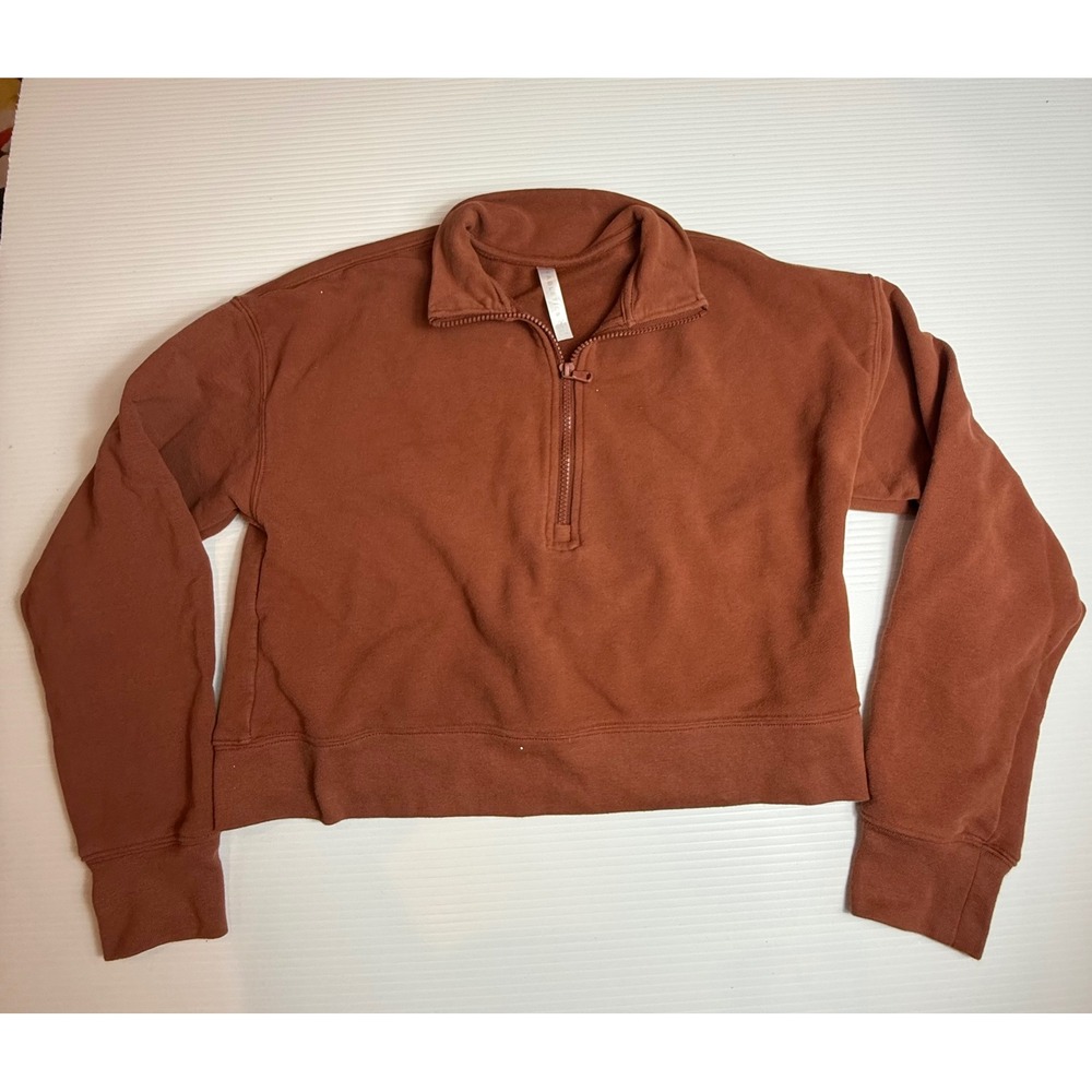 Fabletics Quarter Zip Sweatshirt Women Rust Orange Cropped Long Sleeve Pullover